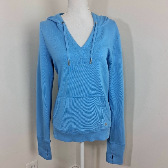 Lilly Pulitzer Luxletic Carrie Pullover Pocket Blue Hoodie Size Large - Picture 2 of 10